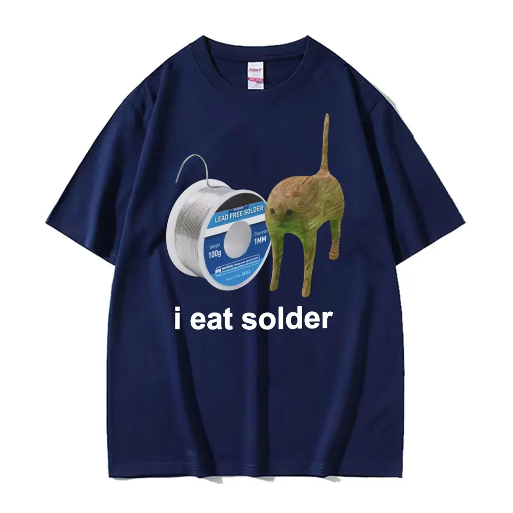I Eat Solder Cursed Funny Cat Meme T Shirt Men Women's Clothing Fashion Casual T Shirts Summer High Quality Cotton T-shirts Tops image 2