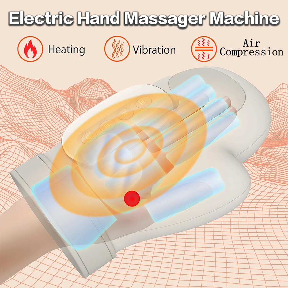 Massageador de mão elétrico sem fio, massageador de mão com vibração e calor, compressão de ar, massageador de dedos para alívio da dor da artrite