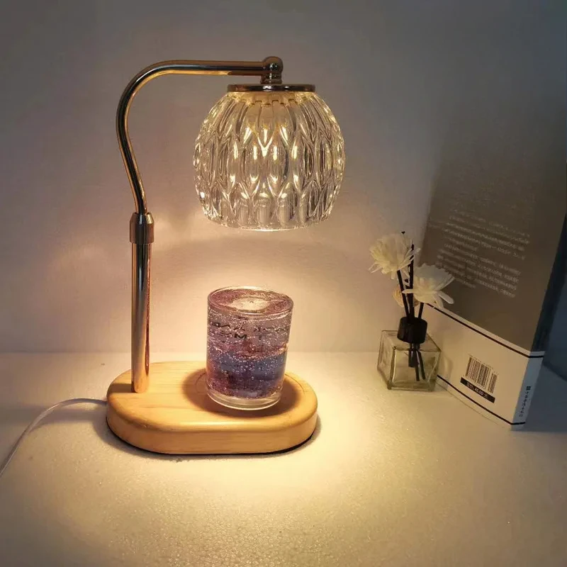 

Modern Wax Melt Lamp, Glass Aromatherapy Light, Iron Stand with Wooden Base, Adjustable Fragrance Lamp, Scented Candle Holder