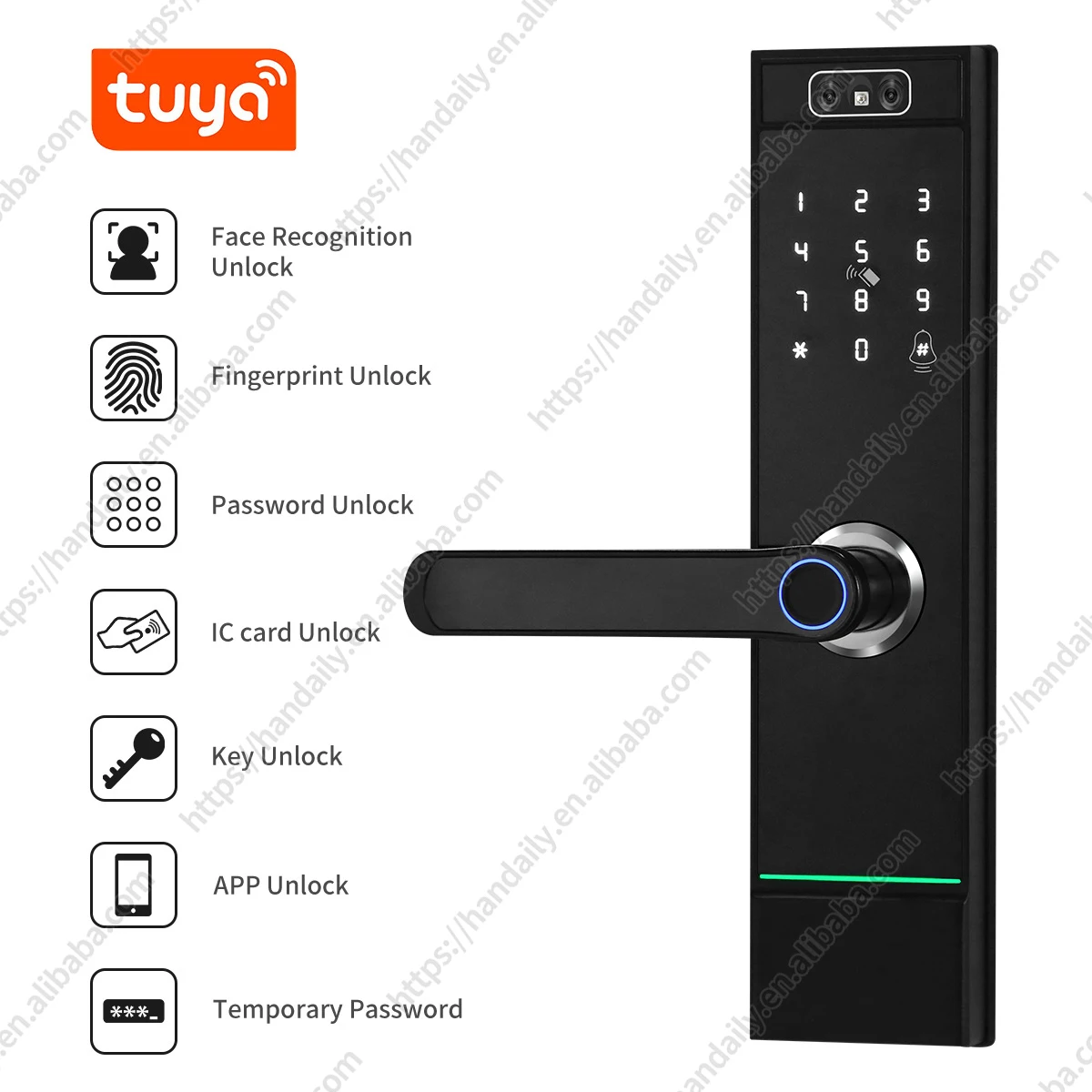 High Security Wholesale 3d Face Recognition Fingerprint Intelligent Digital Handle Lock Tuya WIFI Smart Door Lock With Camera
