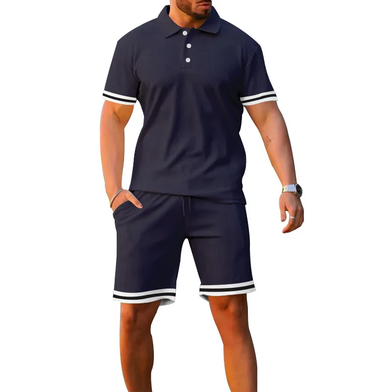 

Fashionable Men's Short Sleeve Suit Button Polo Shirt Top Shorts Sports Casual Loose Versatile Two-piece Trendy Set