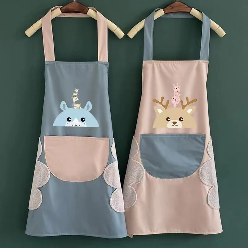 

Waterproof Apron for Home Kitchen Sleeveless Hand Wiping Apron Flower Ring Rabbit Apron for Home Use Waterproof and Oil Resistan