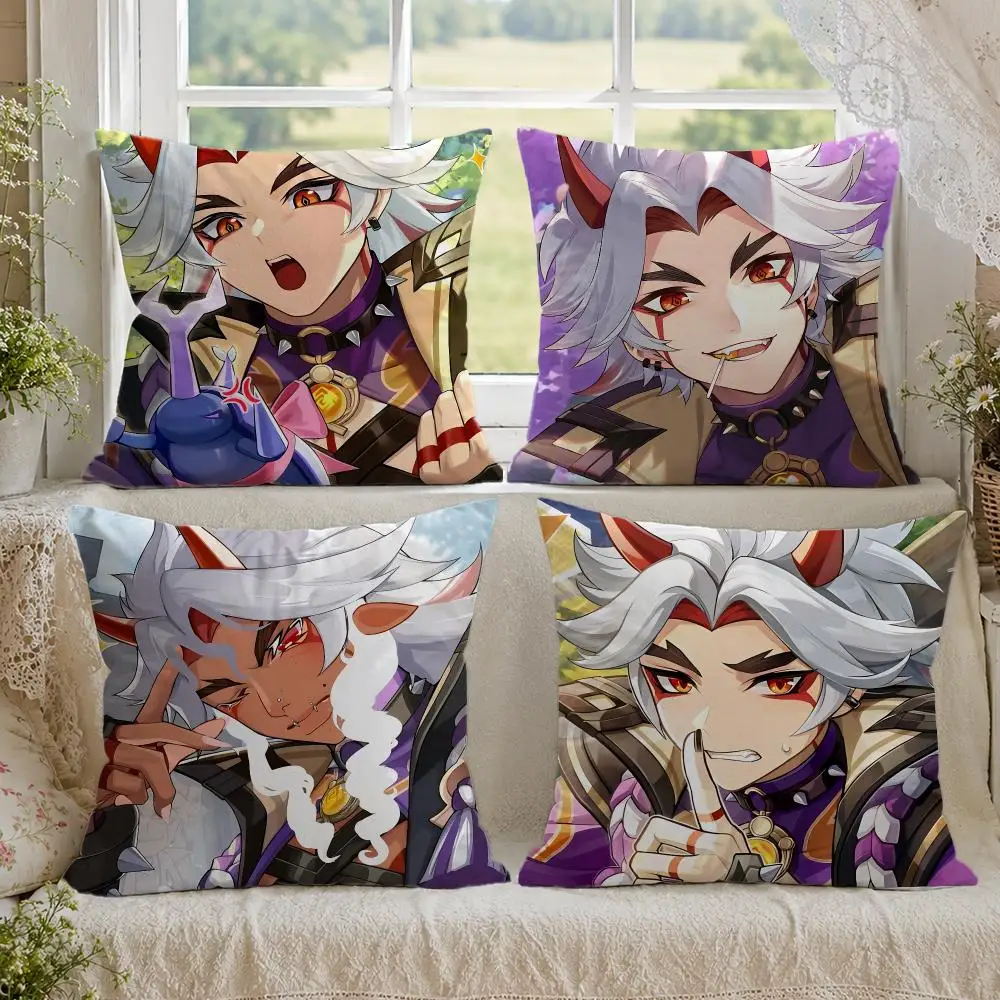Arataki Itto Genshin Impact Cushion Cover 1/4PCS Linen Sofa Couch Bedroom Living Room Home Office Decor Pillow Case