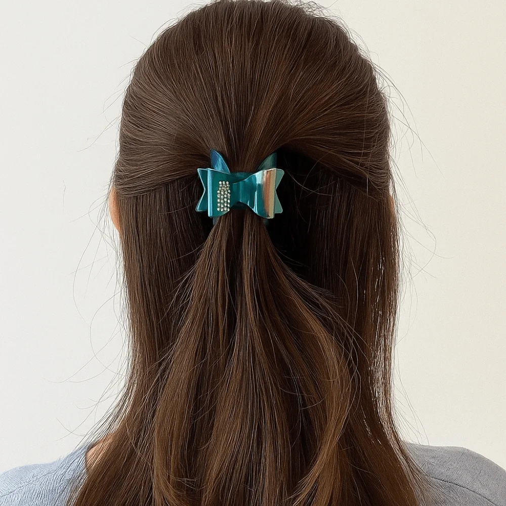 

Sweet Rhinestone Bowknot Hair Claw Elegant Shiny Acetate Shark Clip Headwear Geometry Small Hair Clip Female
