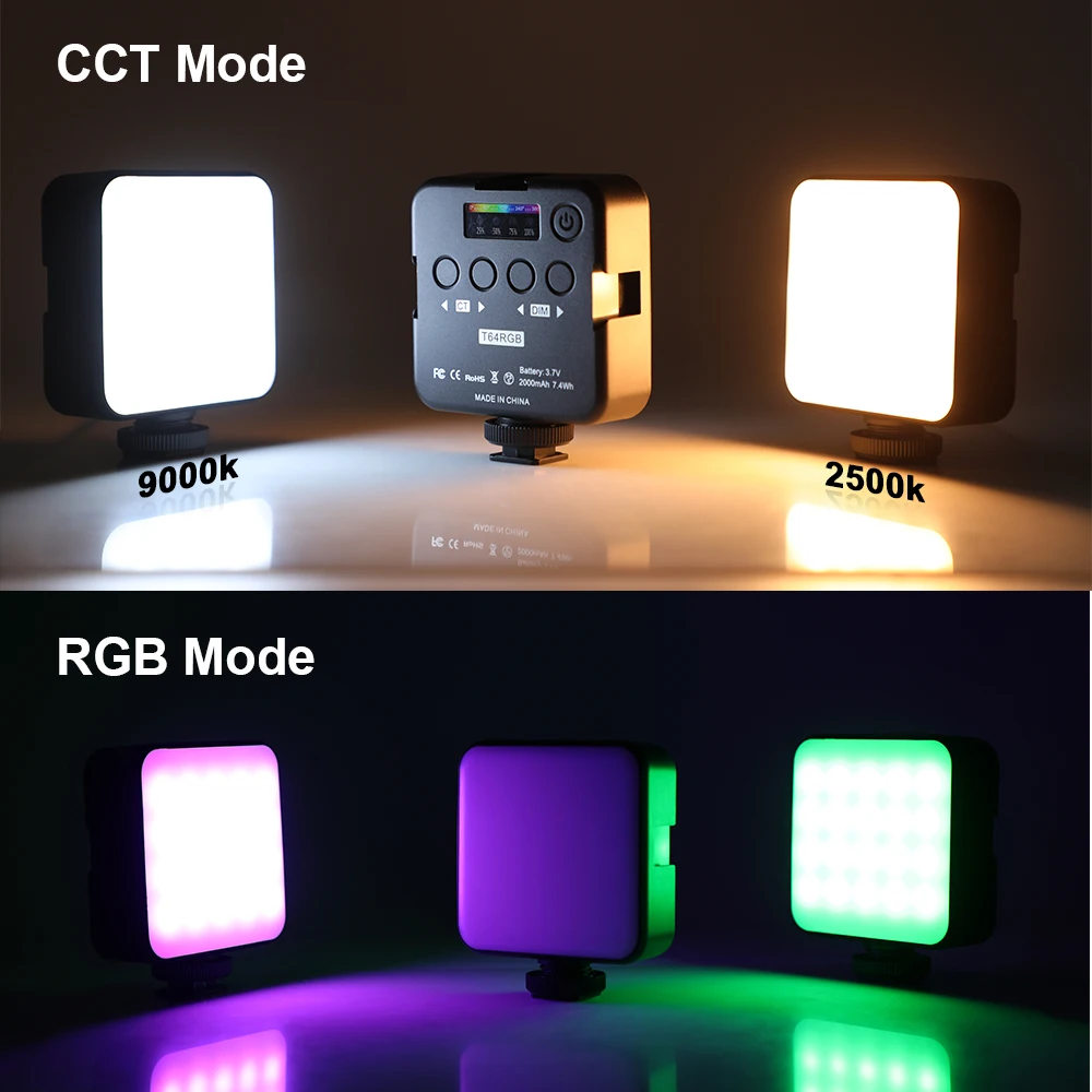 Camvate ไฟ LED เติมแสงแบบพกพา RGB ไฟ LED แบบพกพาไฟวิดีโอขนาดเล็กสำหรับกล้องจอมอนิเตอร์สมาร์ทโฟน GoPro แล็ปท็อป selfie ปรับได้