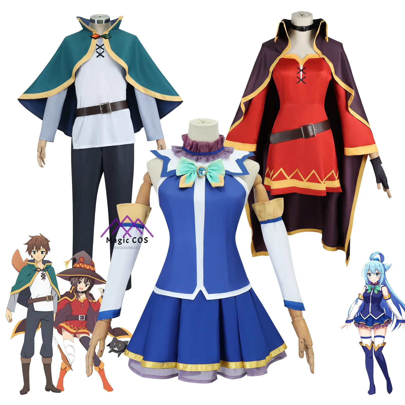 

KonoSuba Aqua Cosplay Costume Blue & White Priestess Robe with Bow High Quality Full Set Anime Outfit for Women Comic Con Party