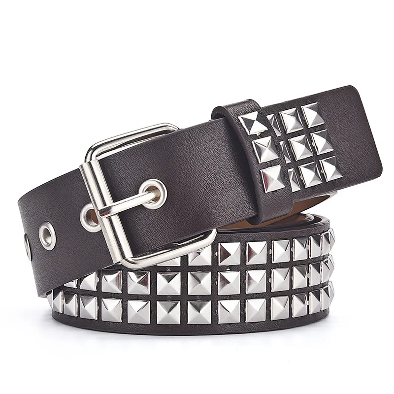 Neuer quadratischer Perlen-Nietengürtel für Damen, Heavy-Metal-Gürtel für Männer und Frauen, Y2K europäischer und amerikanischer Punk-Rock-Jeansgürtel. – Detail 6