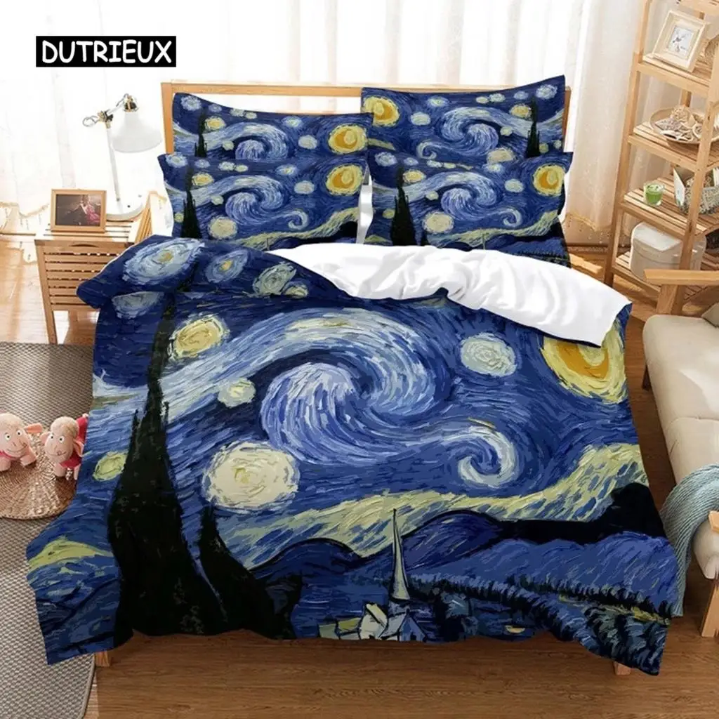 Van Gogh Duvet Cover Oil Painting Style Starry Sky Night Bedding Set Microfiber Comforter Cover Gifts For Girls Boys Teen Decor