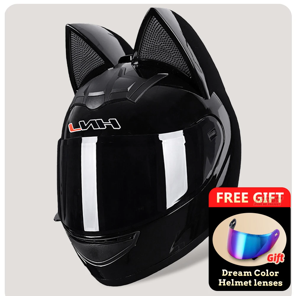 Casco de Moto con orejas para hombre y mujer,, de cara completa casco, accesorios para moto, para Motocross, moto mujer casco de motocicleta para