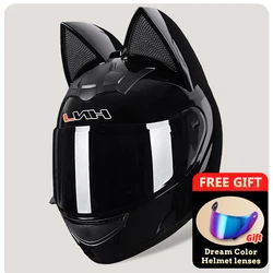 Motorcycle Helmet Women Ear Moto Helmet Personality Full Face Helmets Motorbike Motocross Helmet Motorcycle Helmets for Men