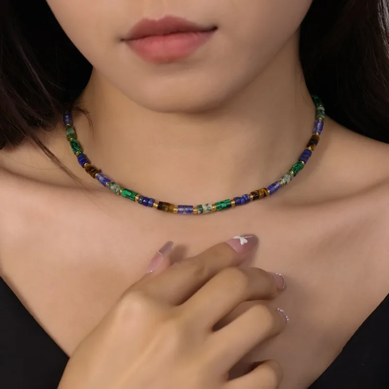 

Fashion Rainbow Guards Round Cylinder Beads Colored Necklace Bead String Design Hip Hop Ins Style Statement Jewelry