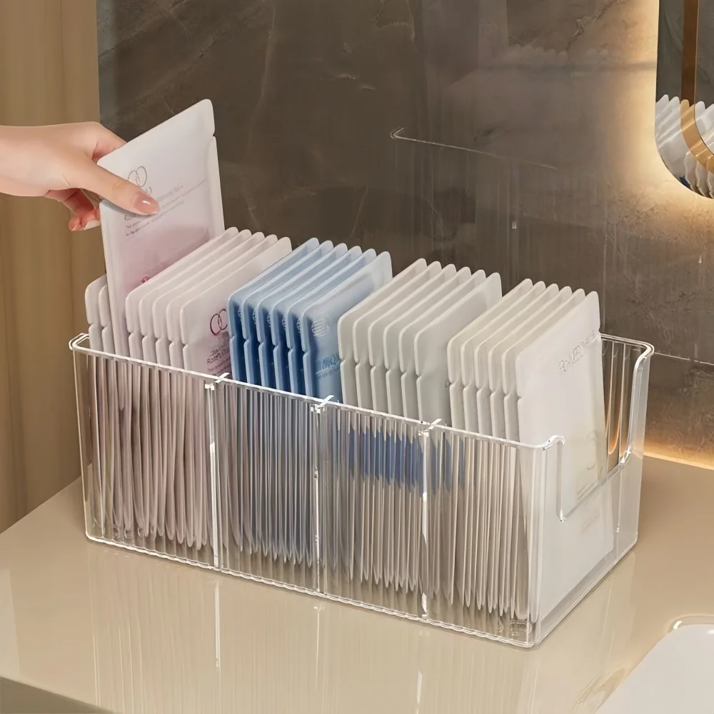 Clear Acrylic Storage Bin With Removable Divider Facial Sheet Mask Organizer For Vanity Fridge