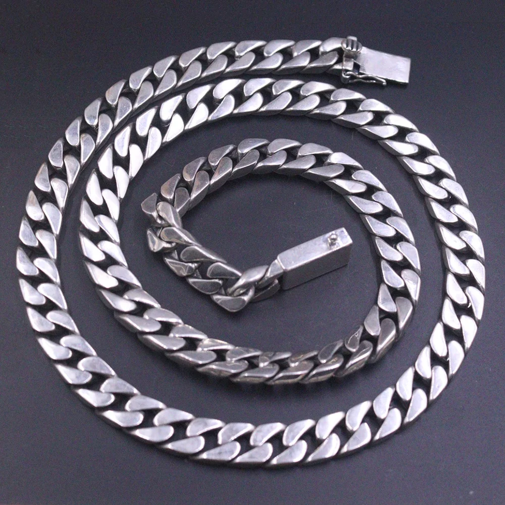 Free Shipping Pure S925 Sterling Silver 8mmW Curb Chain Link Necklace 86-87g 22inch