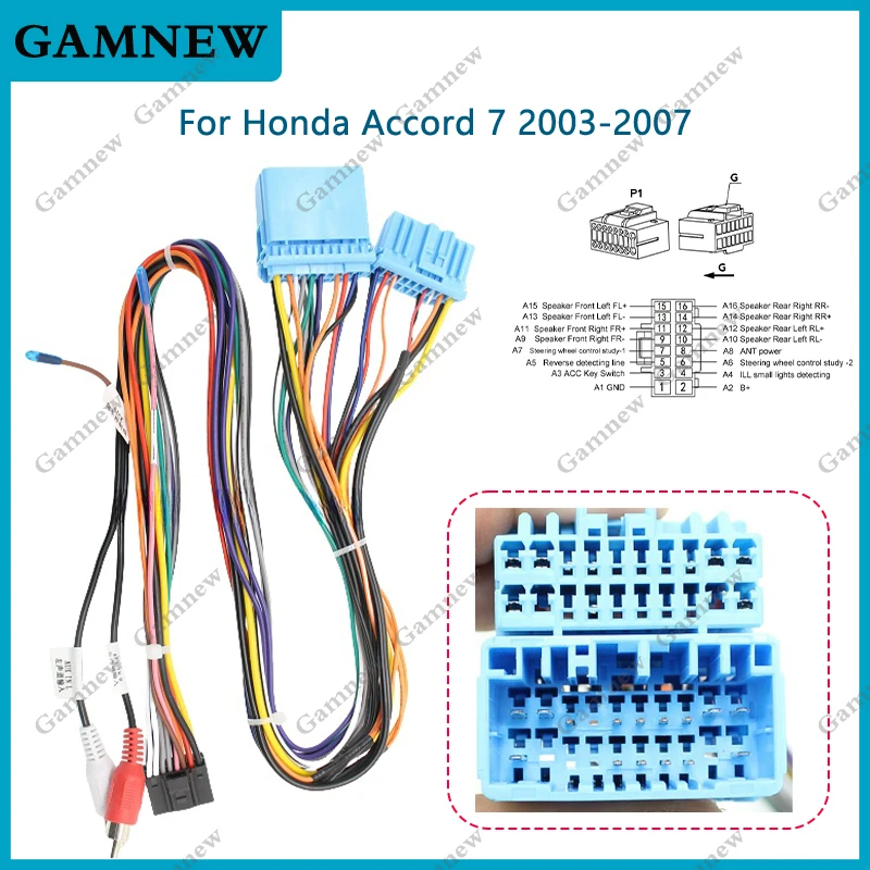 Car 16pin Wiring Harness Adapter Decoder Android Radio Power Cable For Honda Accord 7 2003-2007