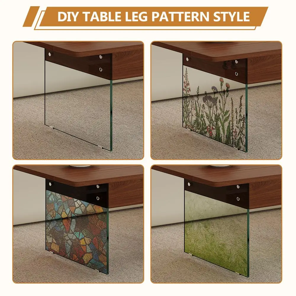 โต๊ะกาแฟแบบยกได้ ลายไม้สีเข้ม ขากระจกนิรภัย ทันสมัยอเนกประสงค์ ใช้ได้ทั้งห้องนั่งเล่นและสำนักงาน พร้อมที่เก็บของ