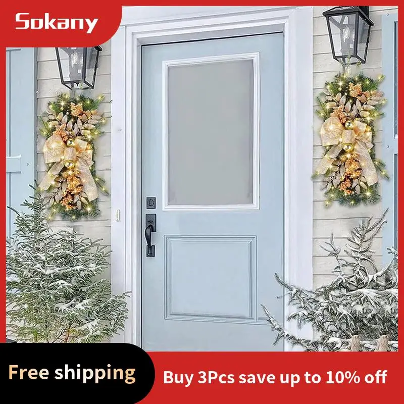 A59E-コードレスプリライト階段クリスマス盗品、玄関ドア用クリスマスリース、屋内屋外用吊り下げ飾り