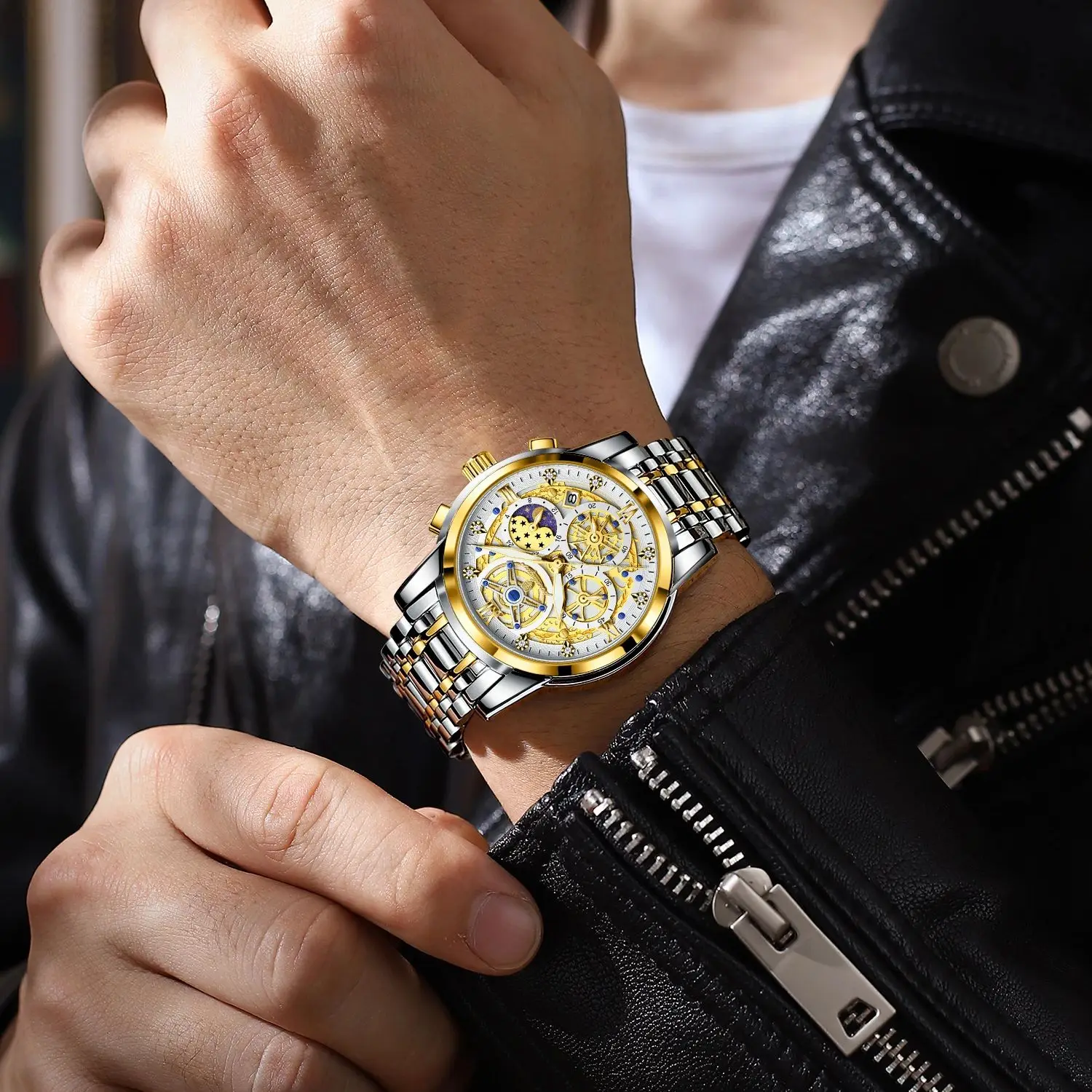 POEDAGAR ساعات كوارتز رجالية فاخرة الفولاذ المقاوم للصدأ تاريخ كرونوغراف ساعة اليد الرجالية مقاوم للماء مضيئة موضة رجل ساعة Reloj