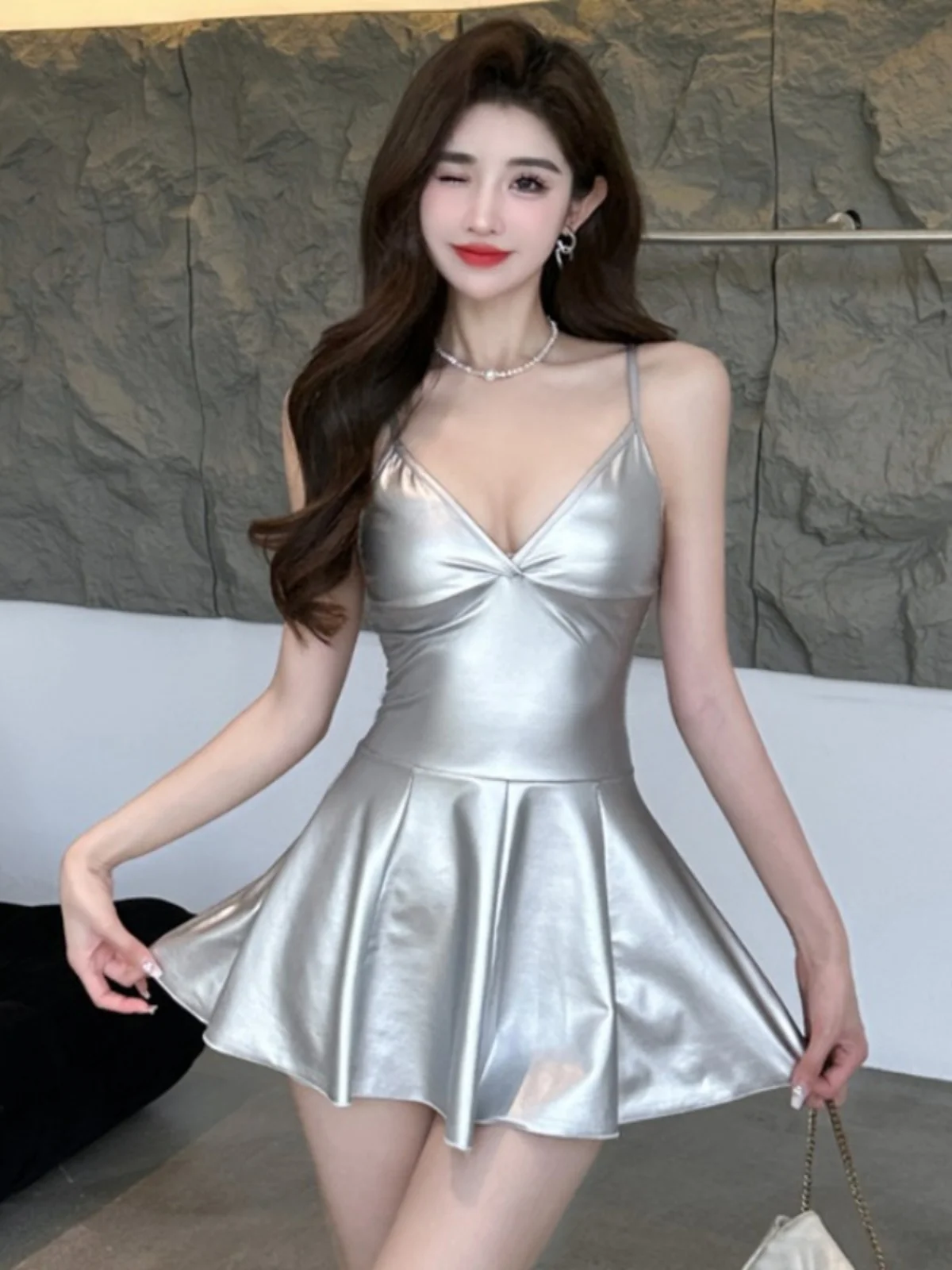 

Sexy Vaion Waist-Cinching Silk A-Line Dr Bal Strapl Gown Pure Color Summer ort Skirt Sle acie's Hot Girl