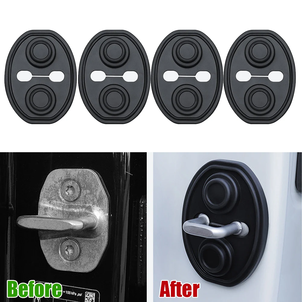 

4pc Silicone Car Door Lock Buckle Mute Shock Absorbing Cushion Anti-Collision Shockproof Car Door Latch Protective Cover Sticker