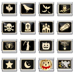 2025 Fashion Designer Halloween Black Owl Star Moon Bat Ghost Charm Italian Links Fit 9mm Bracelet Making DIY Jewelry