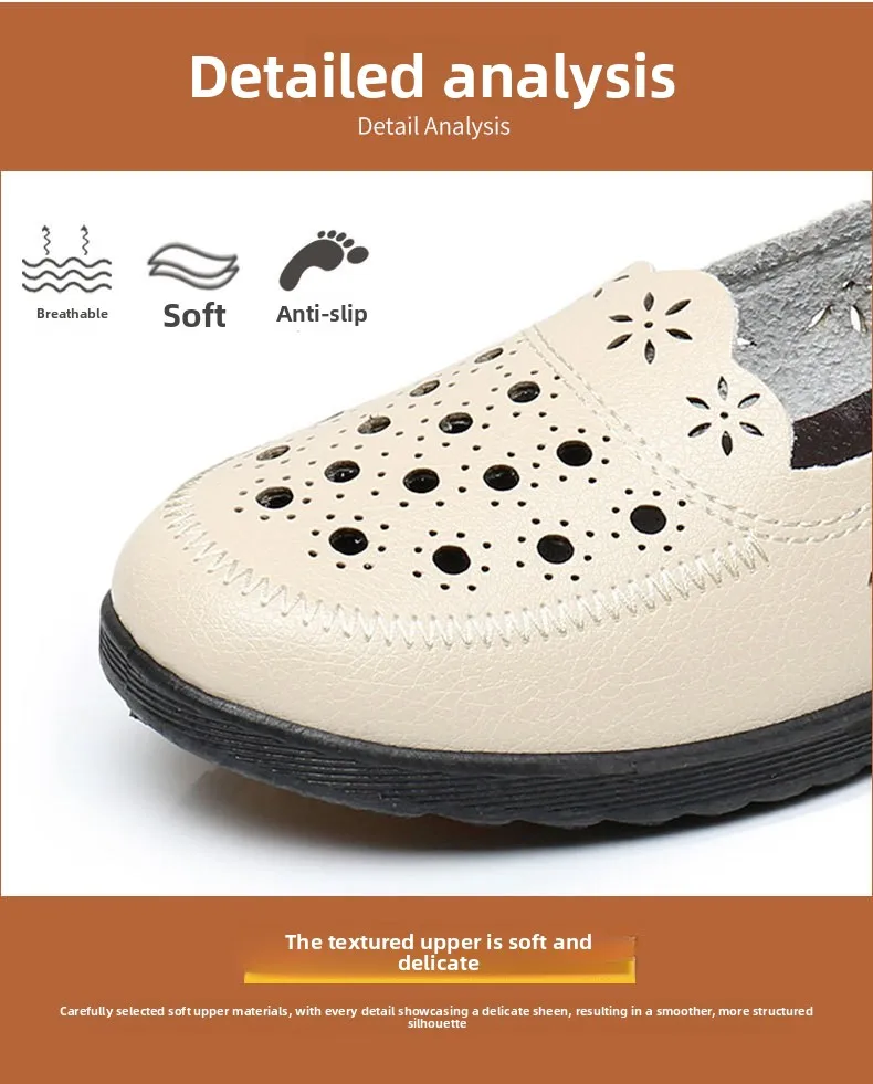 Sandalen Sommer Komfort Baotou Weiche Sohle Mutterschuhe Flache Sohle Damenschuhe Lochlederschuhe Schuhe für mittlere und ältere Altersgruppen – Detail 5
