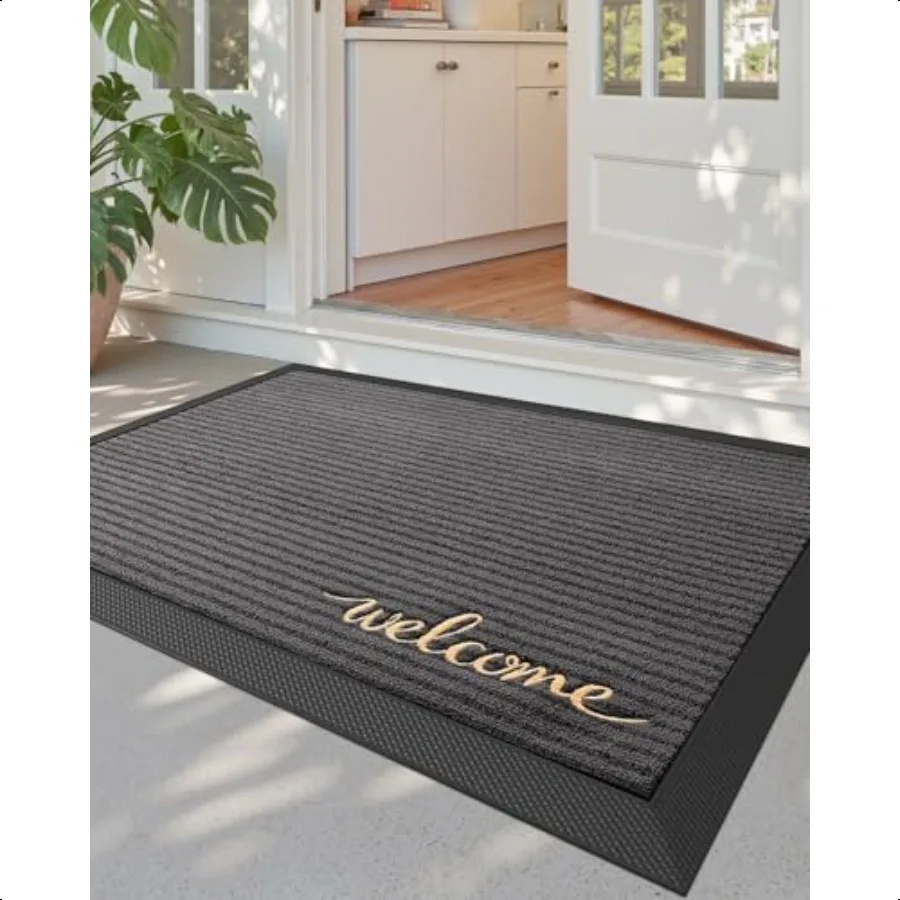 Front Door Mat Outside Entrance 2x3 ft Rubber Entry Doormat Heavy Duty Non Slip Welcome Mats for Inside House Floor Entryway Ex