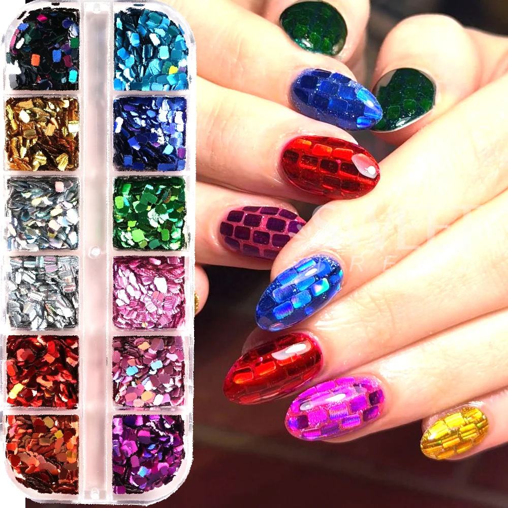 SWEET TREND-12 Farben Holographische Quadratische Nagel-Pailletten Laser-Glänzende Disco-Pailletten Glitzer-Flocken Dekorationen Zubehör – Detail 3