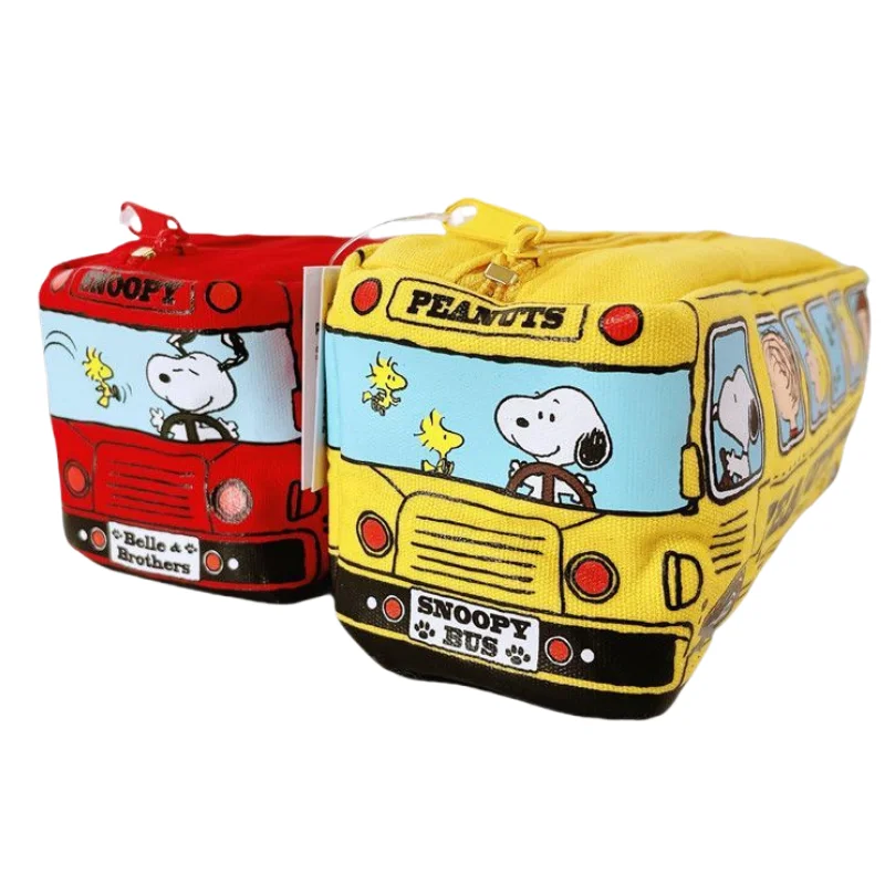 Snoopy-estuche de lápices kawaii de dibujos animados de anime, estuche de lápices con cremallera en forma de autobús de gran capacidad, bolsa de papelería personalizada para estudiantes