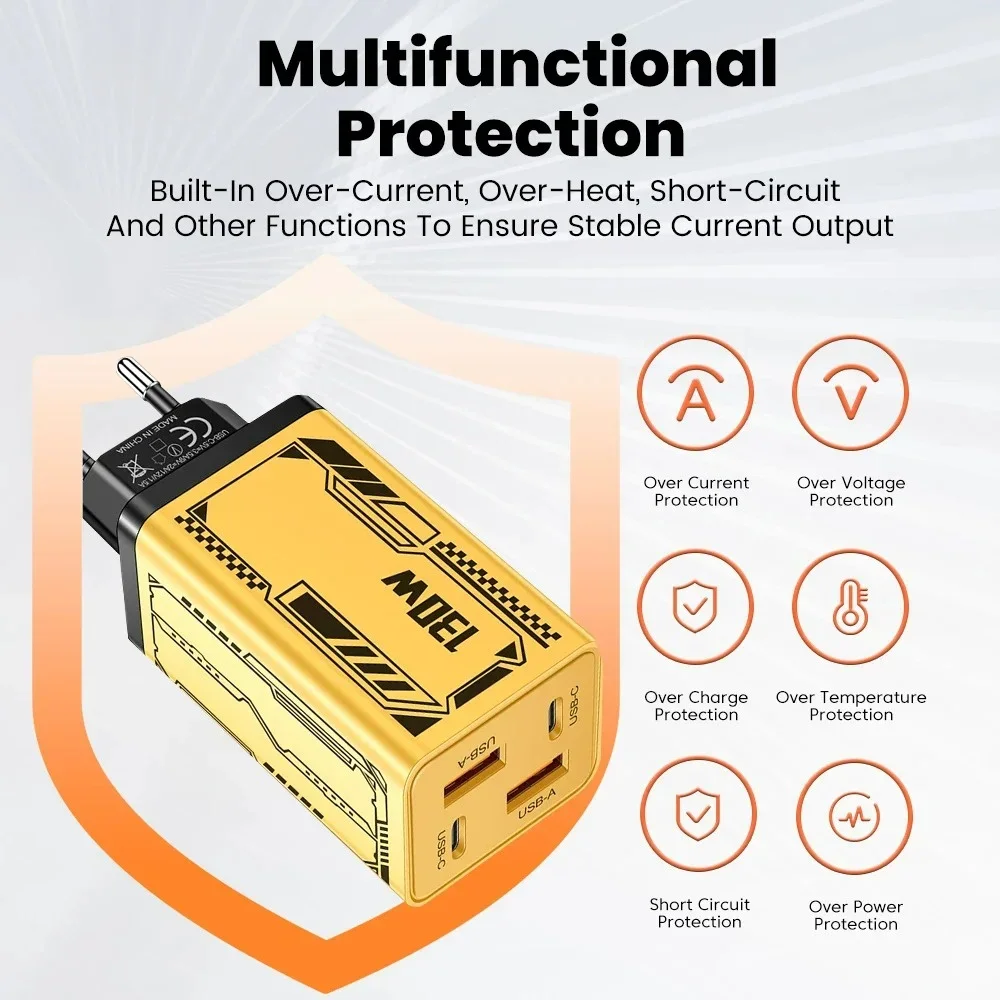 130 واط متعدد المنافذ USB C شاحن شحن سريع شاحن الهاتف محول الطاقة آيفون سامسونج Xiaomi شحن سريع الاتحاد الأوروبي/الولايات المتحدة شاحن الجدار #5