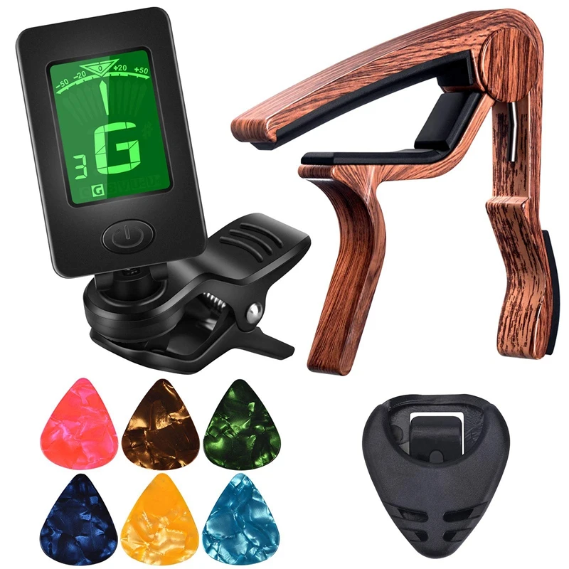 

Guitar Capo Tuner Fit For Ukulele Violin Electric Bass Acoustic Guitar With Picks And Pick Holder Guitar Accessories