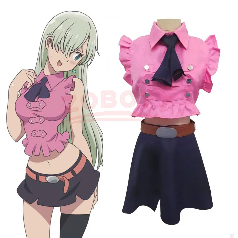 Halloween-Kostüm „The Seven Deadly Sins Elizabeth Liones Cosplay“ Rosa Kleidrock und stilvolles komplettes Outfit