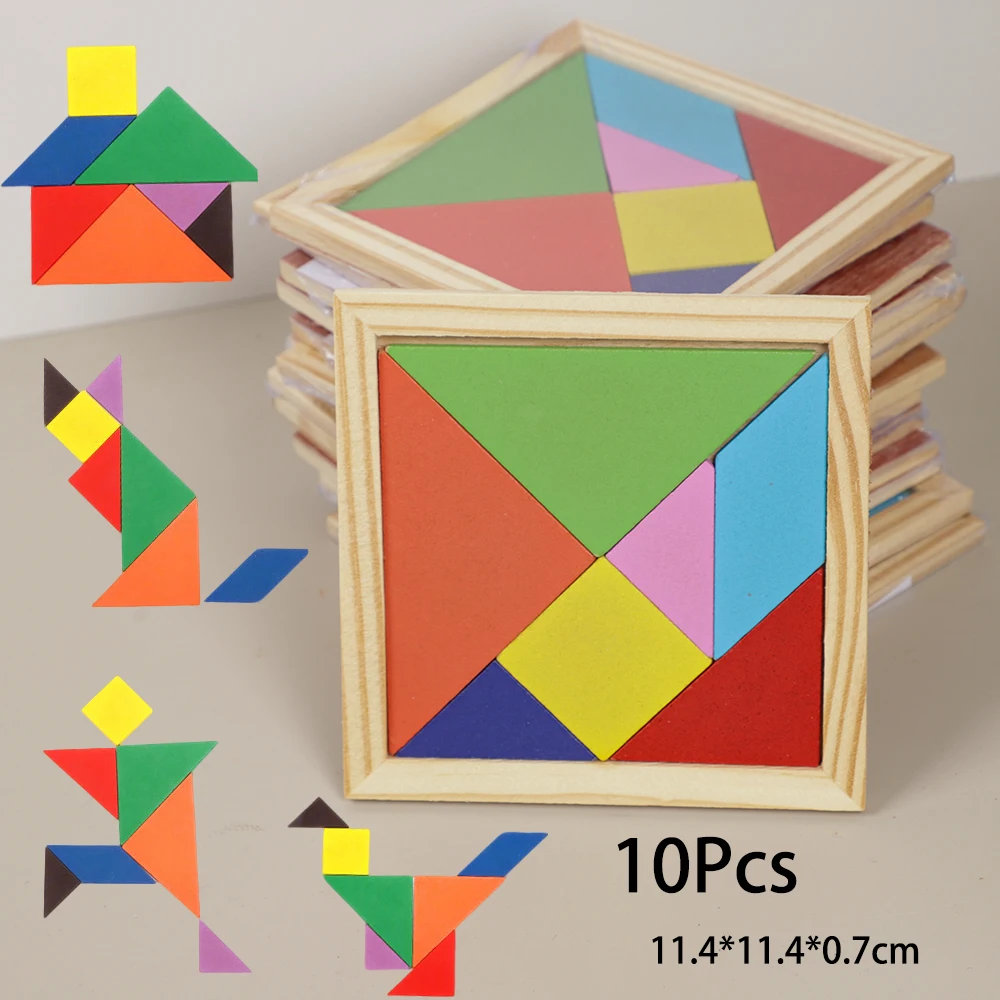 Rompecabezas Tangram de madera Colofrul, juguete educativo para niños, recuerdos de fiesta de cumpleaños, regalos de recompensas para guardería, 10 Uds.