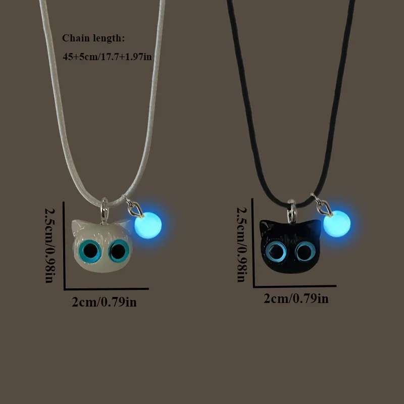 Cute Cartoon Big Eye Cat Bracelets Glow-in-the-Dark Fluorescent Pendant Women's Couple Friendship Jewelry Luminous Accessory