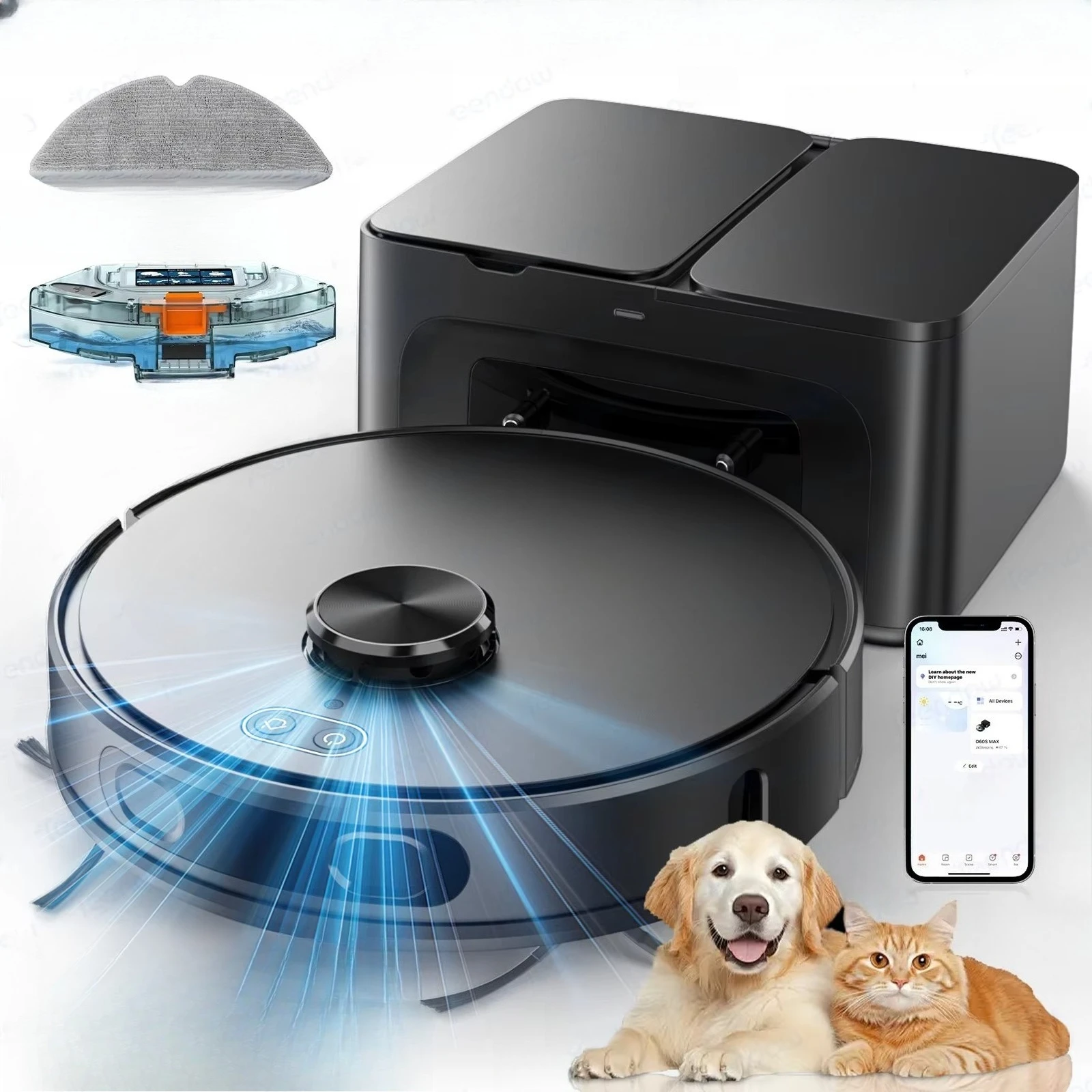D60S Max 6000Pa Aspiradora Robot Intelligent Self Mopping Vacuum Cleaner Robot Wet And Dry With Water Tank