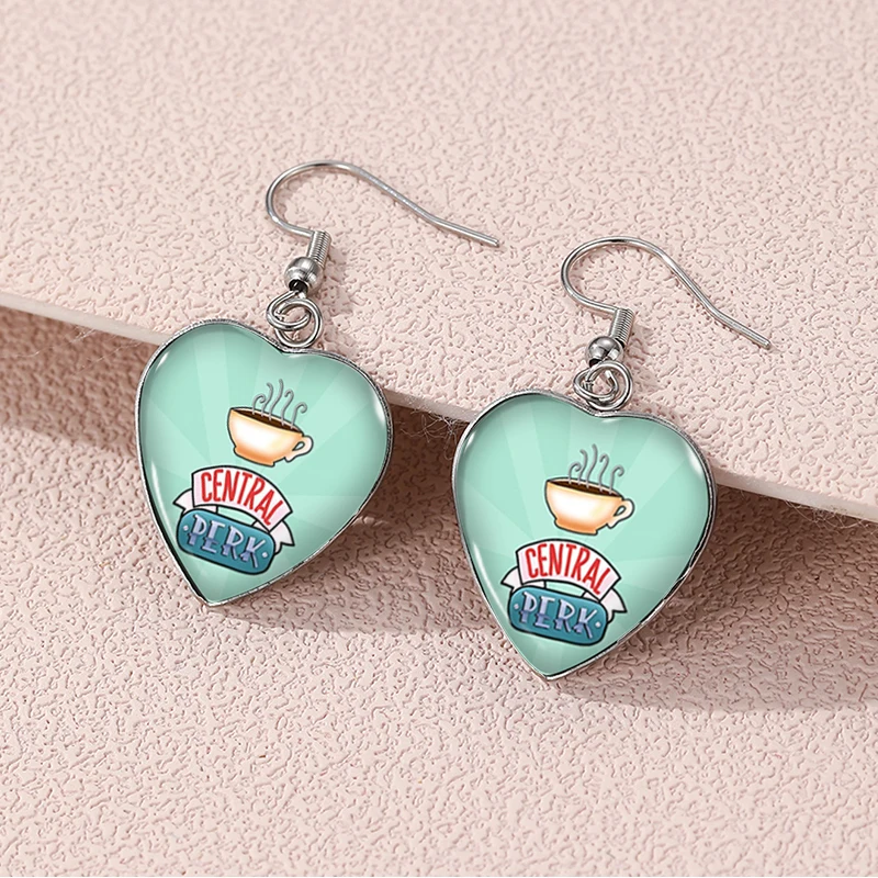 2024 New Friends TV Show Dangle Earring Heart Shaped Earrings Handmade Glass Dome Jewelry