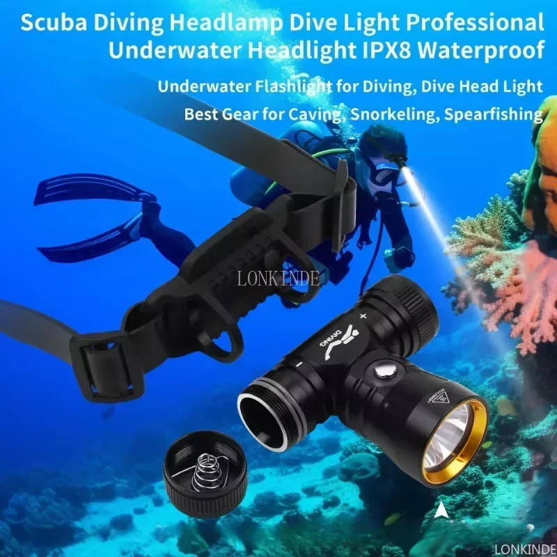 2024 Professional LED Scuba Diving Headlamp 5000LM IPX8 Waterproof Headlight Underwater 200M 18650 Battery Dive Head Torch