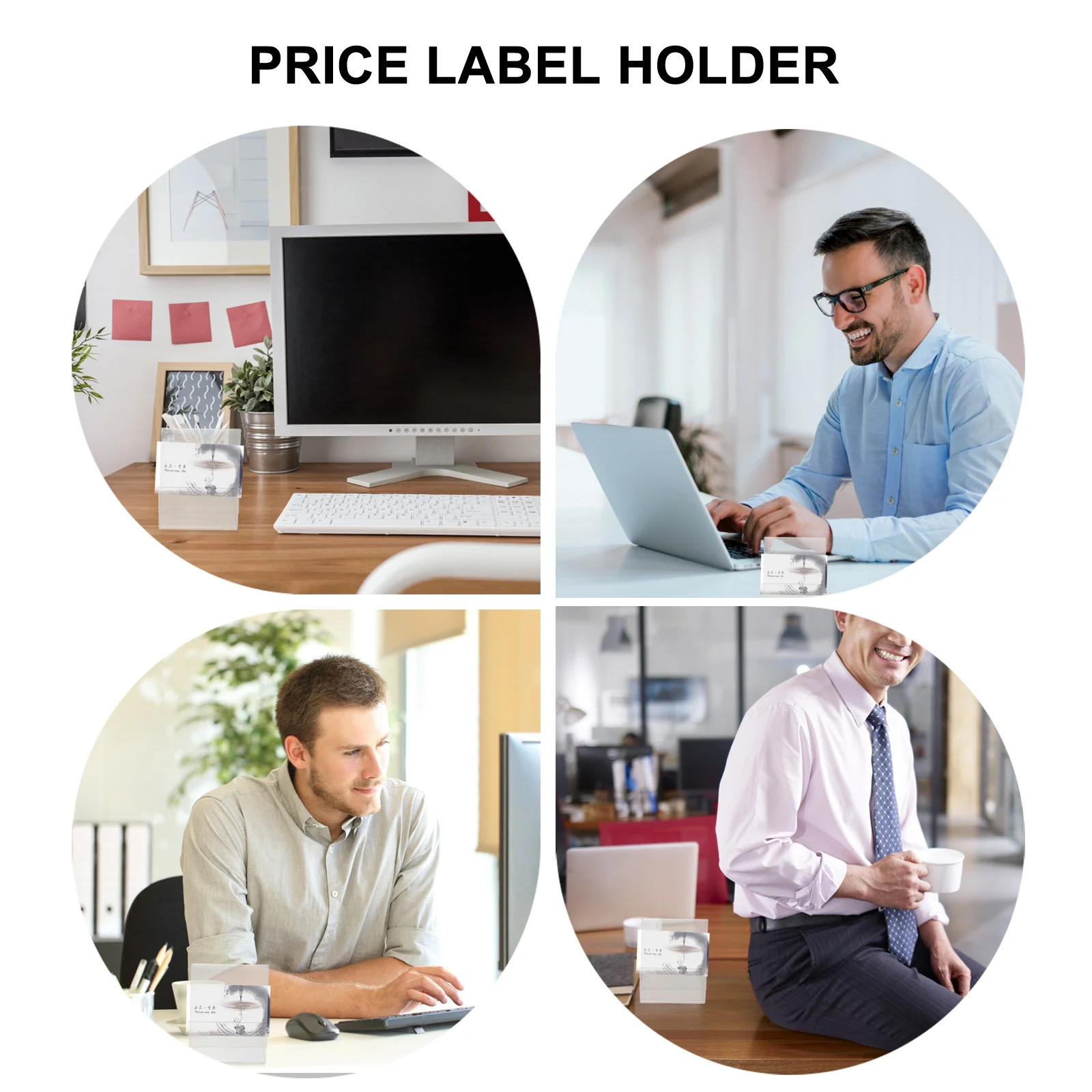 2 Pcs QR Code Label Display Stand Desktop Acrylic Name Cards Holder Shape Holders