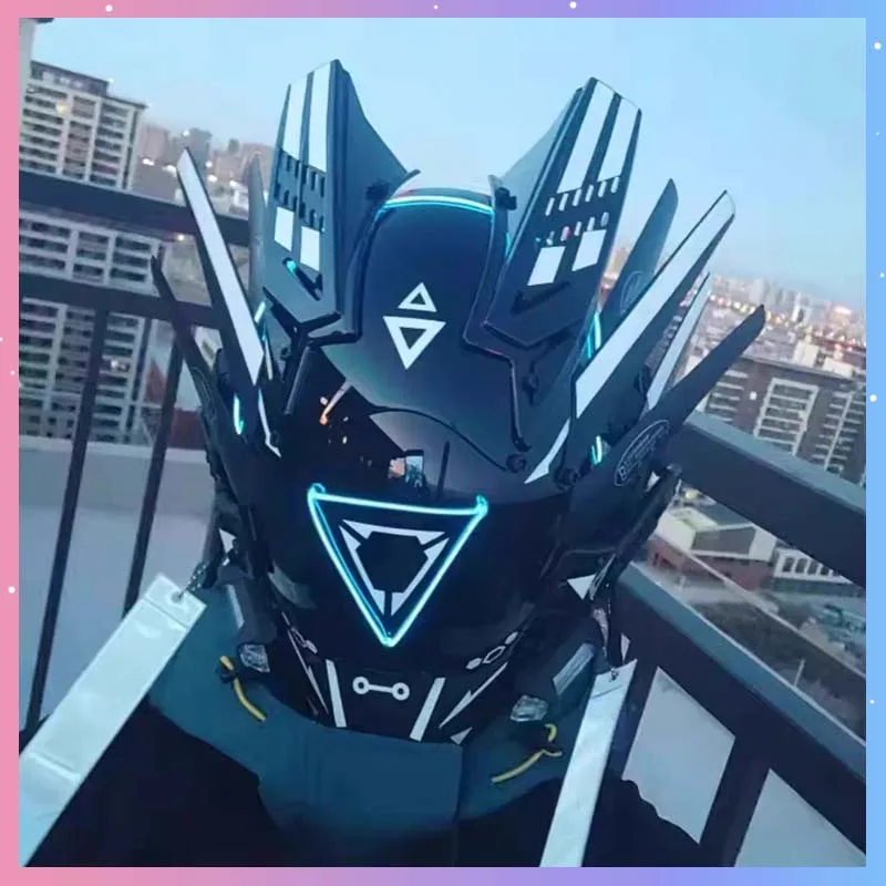 

Cyber Punk Mask Cosplay Costumes Mech Warrior Mask Soldier Helmet With Triangle LED Light Halloween Party Carnival Props Gift