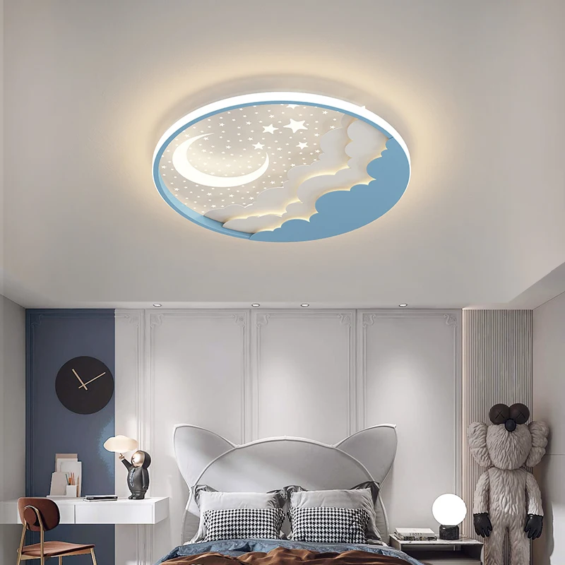 Imagem -02 - Sanyha-lâmpada do Teto Criativo Lua e Estrela Luz Led Minimalista para Quarto Quarto de Criança Luminárias Domésticas Desenho Animado Decorativo Moderno