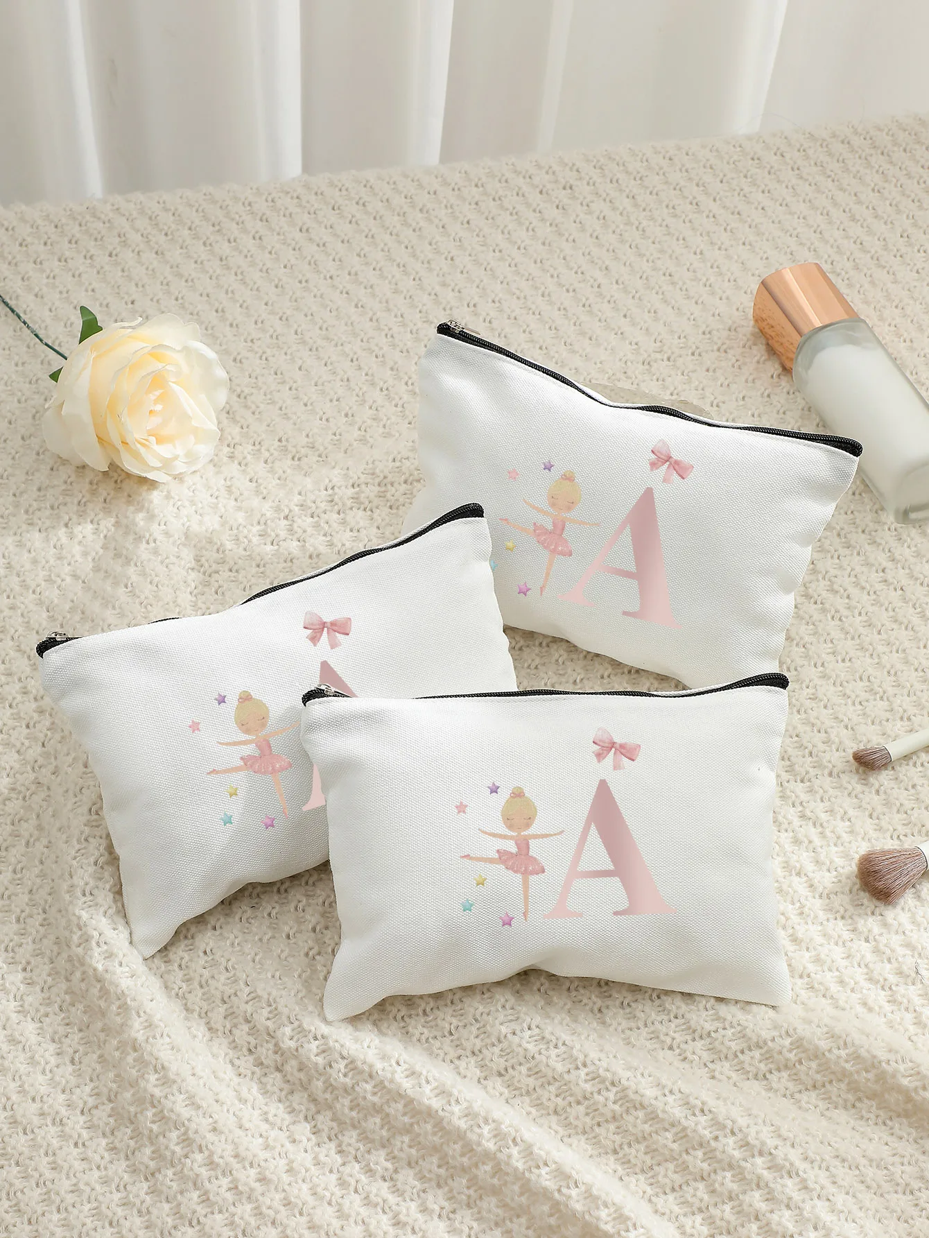 Neceser con estampado de letras para chica de Ballet, bolsa de maquillaje de lona, bolsa de cosméticos, organizador de almacenamiento de viaje portátil, regalo para niña, novedad de 2026