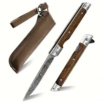 PLYS Outdoor Folding Knife, Damascus Pattern Folding Knife, Portable Multifunctional Camping Meat Cutting Pocket Knife