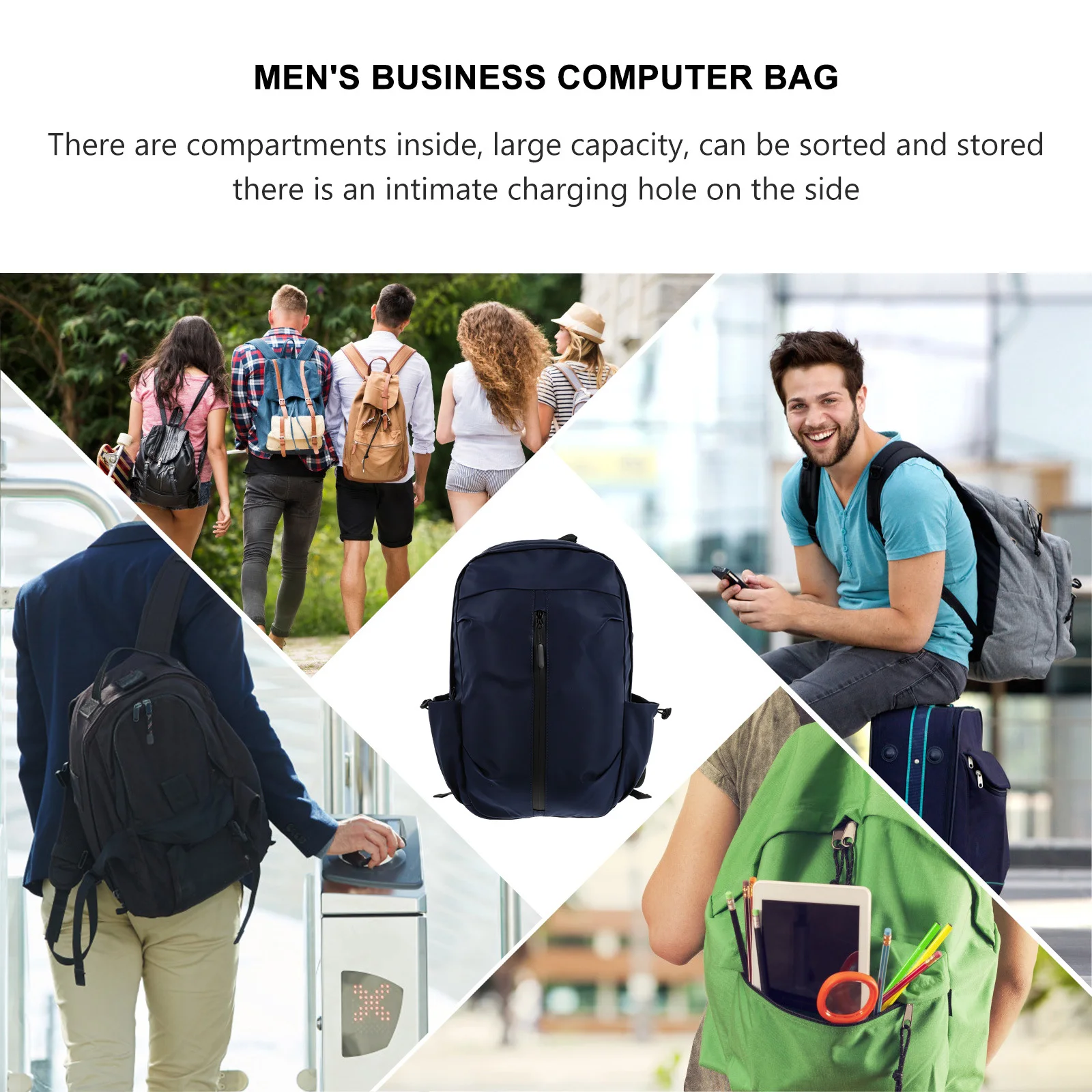 

1Pcs Business Laptop Backpack Lightweight Waterproof Oxford Fabric Travel Computer Bag with USB Charging Port for Work School