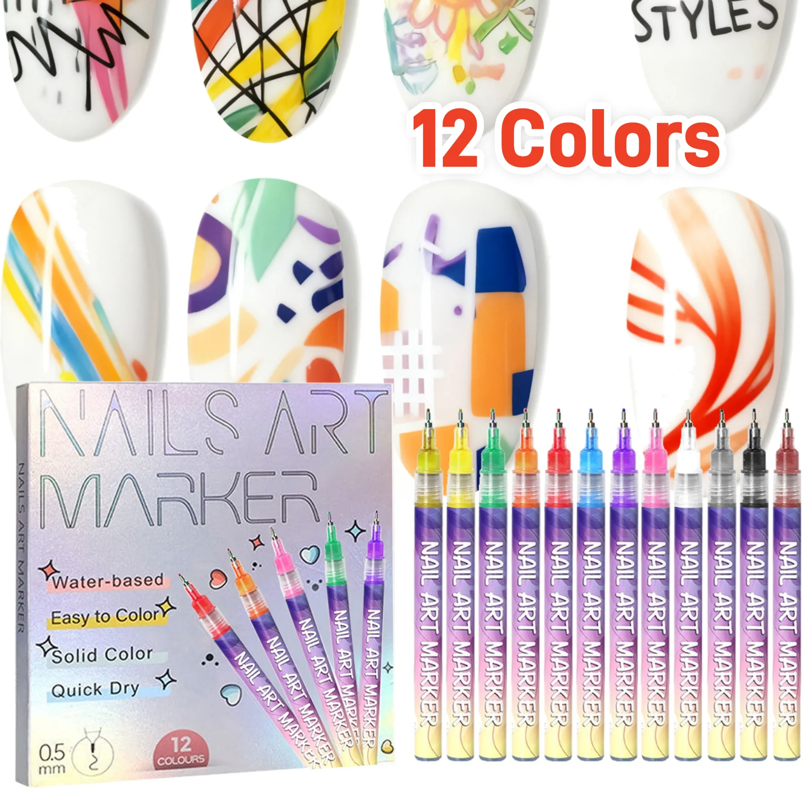 

12 Colors Waterproof Nail Art Pen DIY Nail Polish Doodle Pens Nail Art Markers Polish Pen for Home Salon Painting Drawing Tool