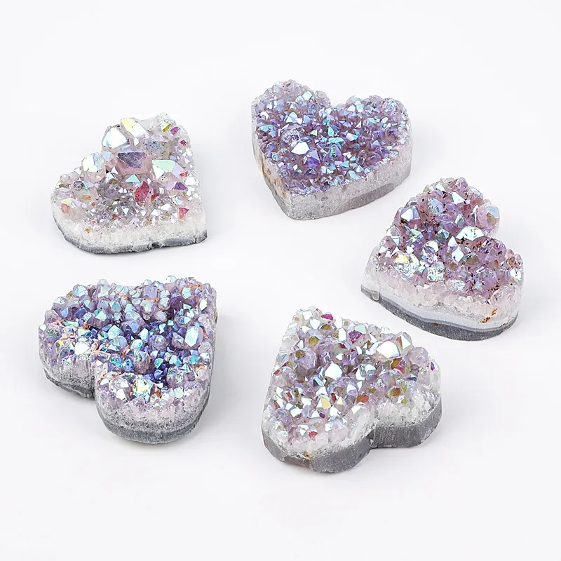 

1PC Natural Heart Amethyst Cluster Specimen Healing Energy Quartz Rainbow Aura Crystal Stone Gem Home Decor Collectible Gift