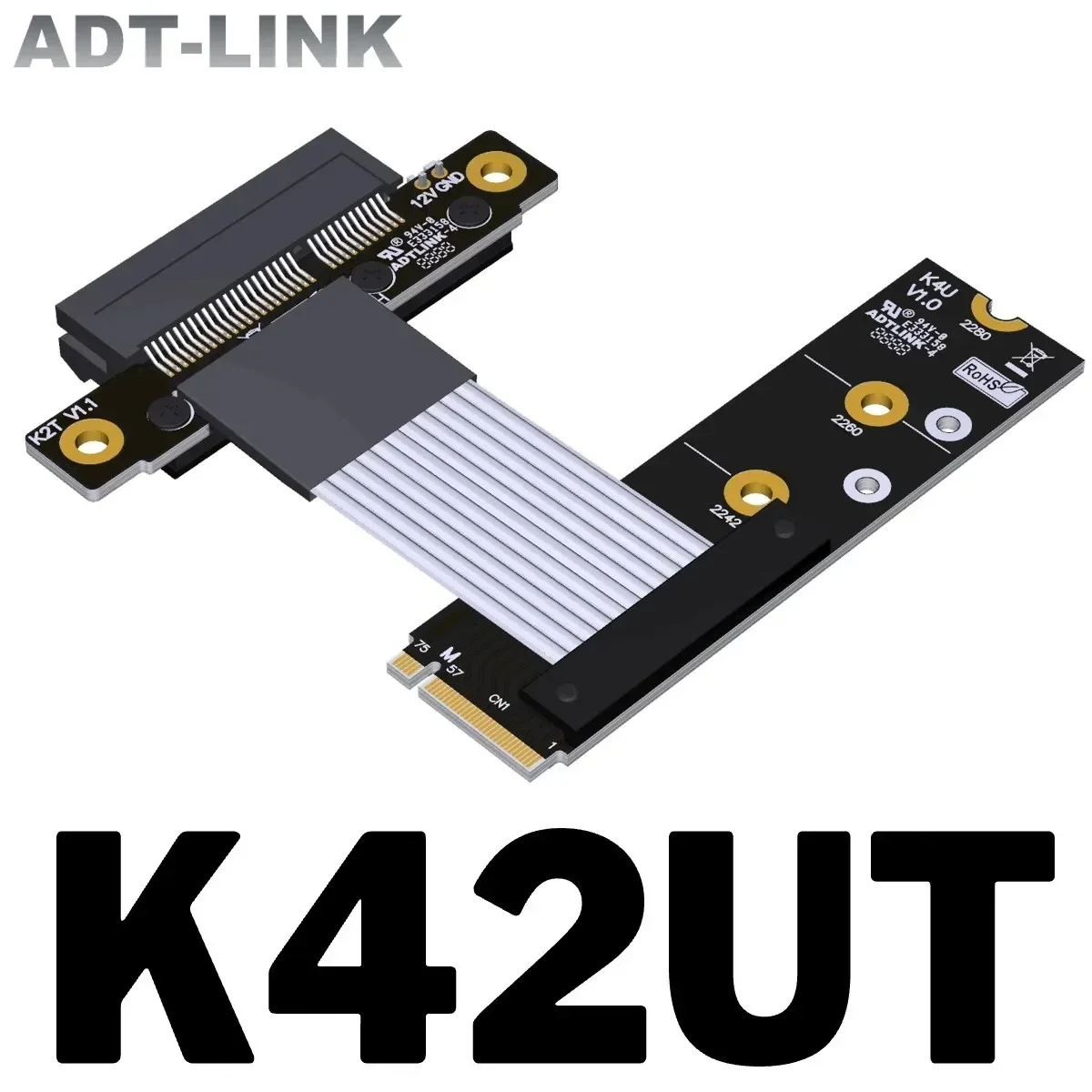 ADT-Link M.2 NVMe to PCIe 4.0 x4 Riser Cable M KEY NGFF NVME SSD To PCI-E 4x 4.0 Extender 90° Socket GPU 2280 Riser Card Adapter