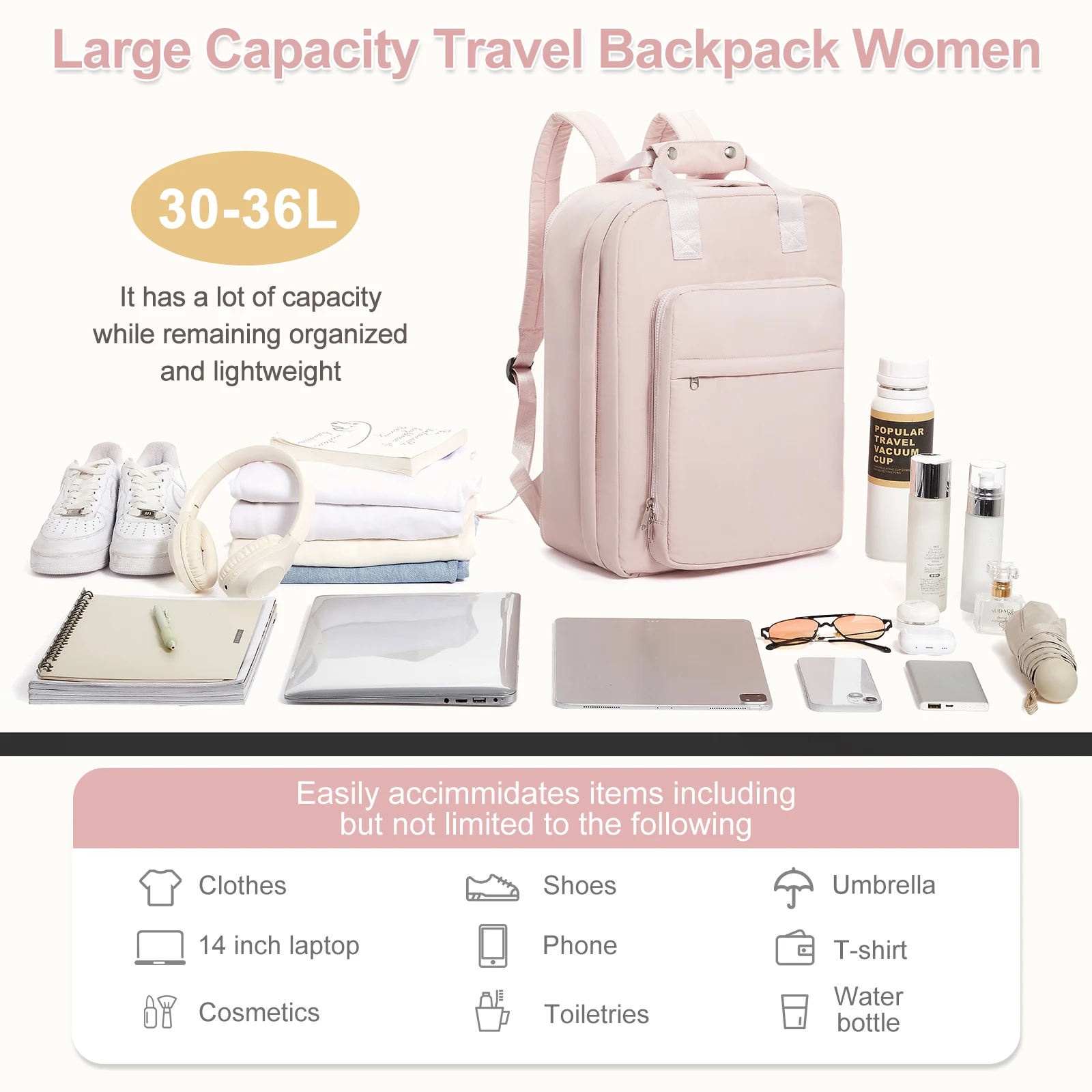 Women Travel Backpack Expandable Suitcase Cabin Bag Large Capacity Carry-Ons Backpack Leisure Bookbag Laptop Backpack School Bag