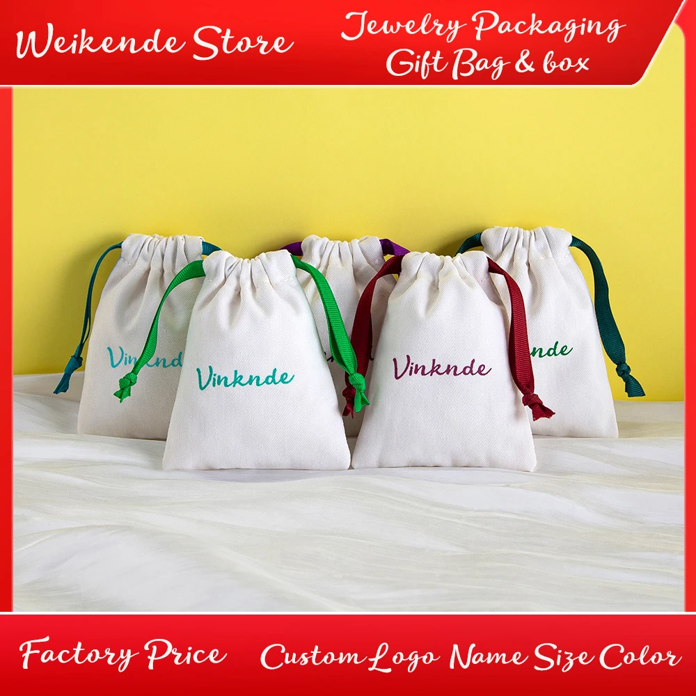 

Personalized Natural Cotton Gift Bags 9x12cm Makeup Jewelry Logo Drawstring Pouches Perfume Candle Underwear Packaging Dust Sack