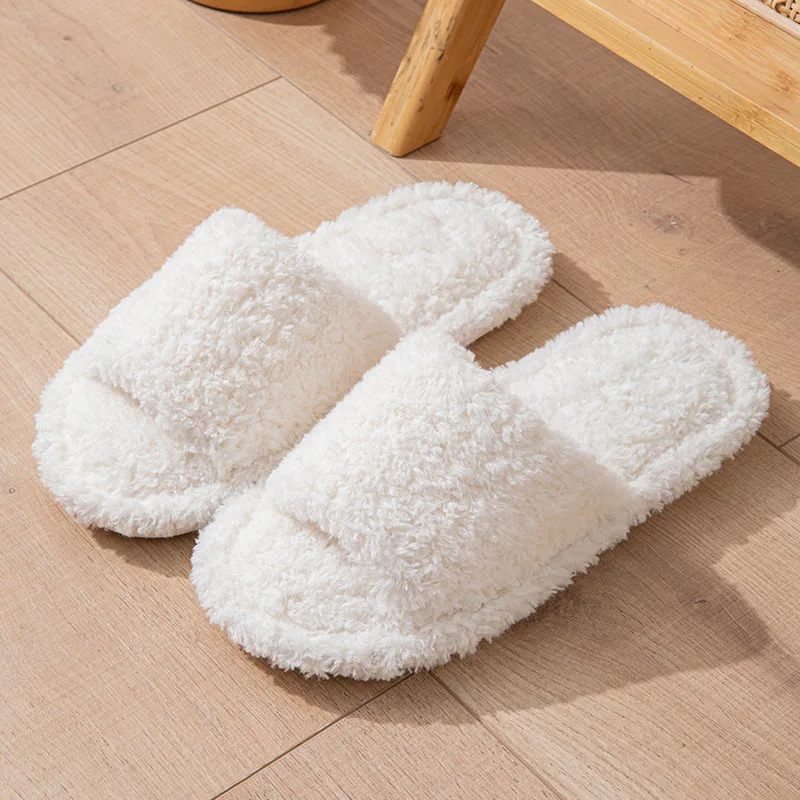 Autumn and winter lamb wool cotton slippers, split toe plush slippers, indoor plush slippers