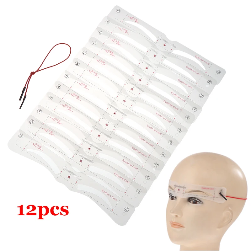 12-delige siliconen wenkbrauwsjablonenkit - Herbruikbare wenkbrauwvormende sjablonen met verstelbare hoofdband Make-uptool voor beginners