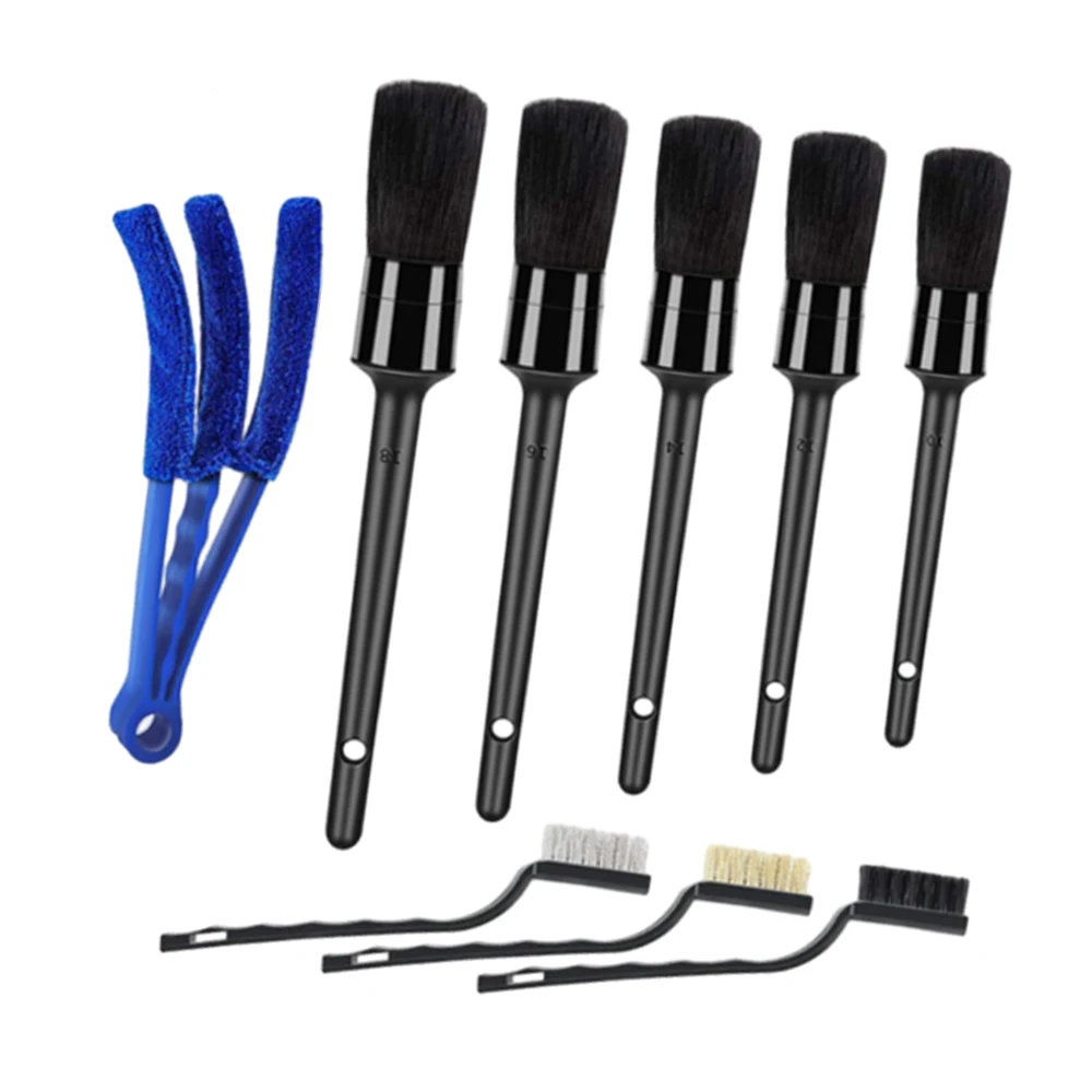 

9 Pcs Auto Car Detailing Brush Set Soft Wire Bristles Versatile Tire Brush Dust Collector Air Vents Brush Car Wipe Cleaning Kit